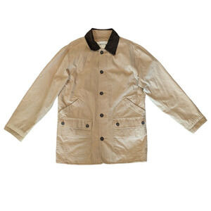 Orvis Beige Tan Quilted Canvas Mod Chore Coat Jacket Sz MED Corduroy Collar